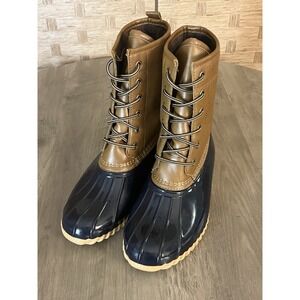 Totes Rain Boots Duck Boots Blue &‎ Brown Lace-up Women's 8 Med